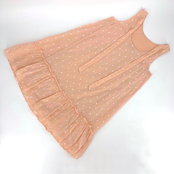 Loft Peach Embroidered Polka Dot Boho Tie Back Flounce Dress, XS - Picture 2 of 16